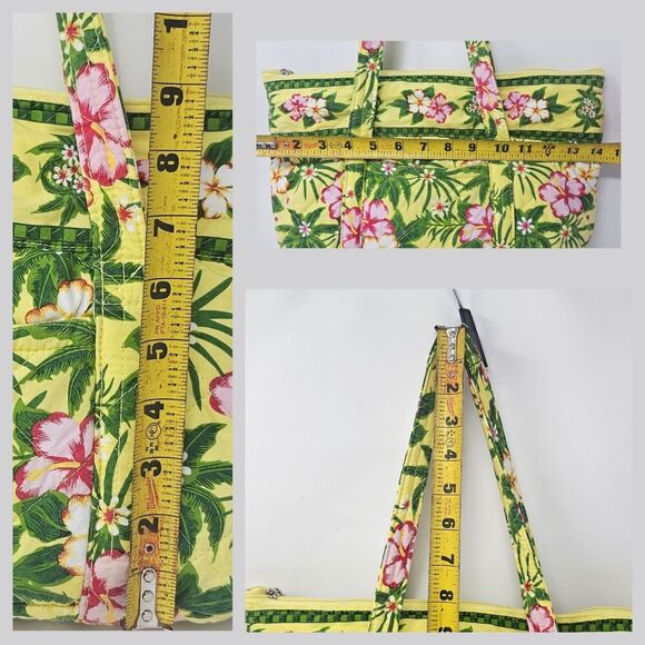 Americana By Sharif Tote Bag Quilted Yellow Pink Green Floral Shoulder Bag - Picture 16 of 16